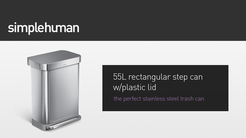 Image of simplehuman 55L rectangular  step can with plastic lid.