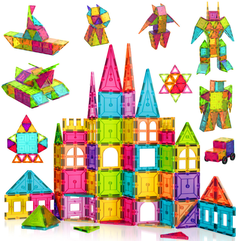 thumbnail video image 2 of Contixo Kids Magnetic Building Tiles - 150 PCs 3D STEM Blocks for Ages 3+, 2 of 11