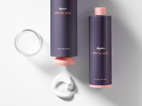 Dyson Pre-style cream 100mL next to Dyson Pre-style cream refill