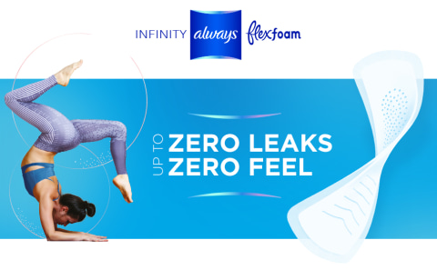 Girl doing yoga wearing Always Infinity FlexFoam pad for up to zero leaks, zero feel