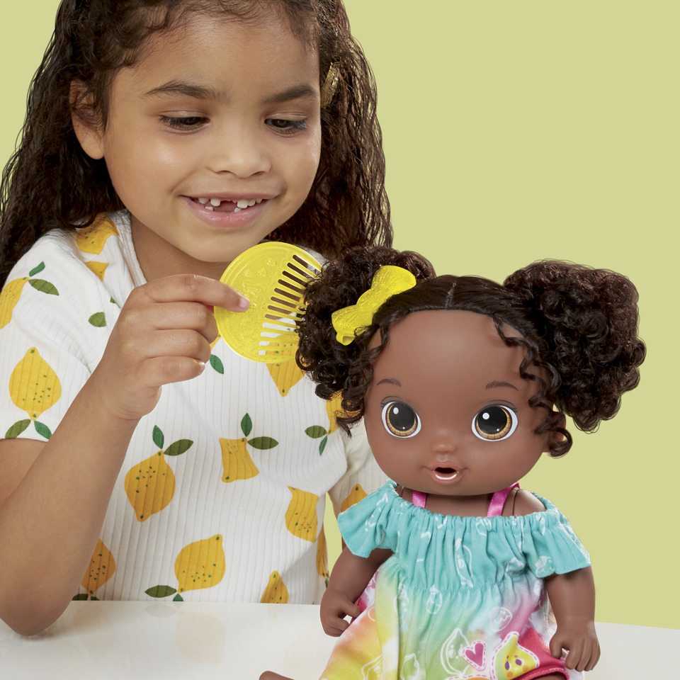 thumbnail video image 2 of Baby Alive Fruity Sips Doll, Lime, Pretend Juicer Baby Doll Set, Kids 3 and Up, Black Hair, 2 of 8