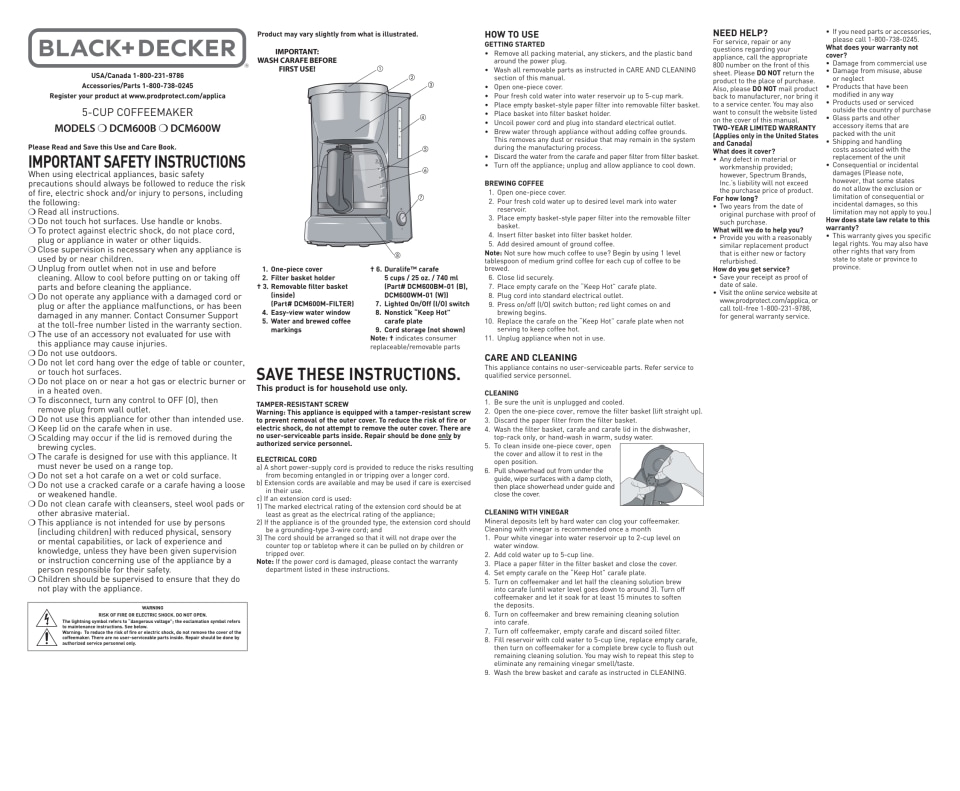 BLACK+DECKER 5Cup* Switch Coffee Maker, White, DCM600W