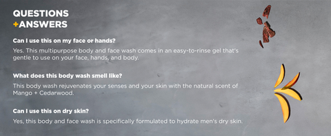 Q&amp;A section on gray stone with cedarwood pieces &amp; mango slices.