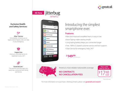 GreatCall Jitterbug Smart2 No-Contract Easy-to-Use 5.5" Smartphone For ...