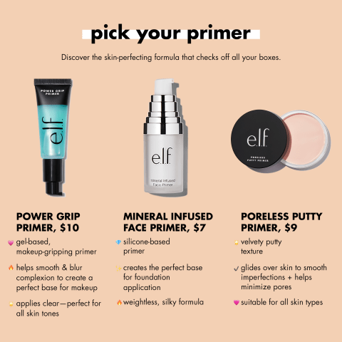 Compare Power Grip Primer, Mineral Infused Primer, and Poreless Putty Primer