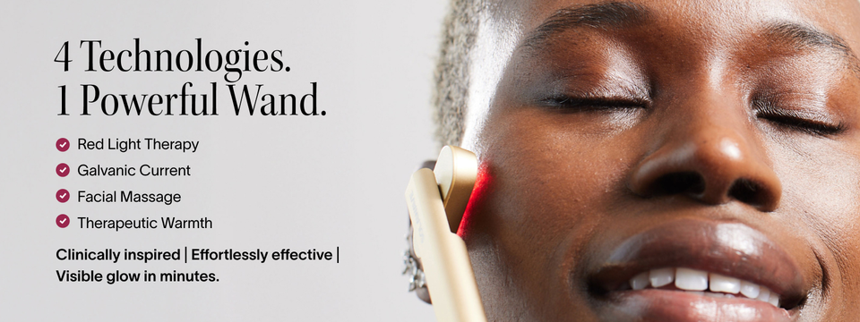 Gold 4-in-1 Wand featuring red light, galvanic, warmth and massage