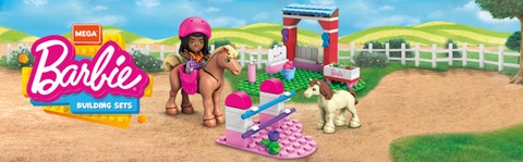 MEGA Barbie Building Toy Kit Horse Jumping with 1 Micro-Doll and Horses (73  Pieces)