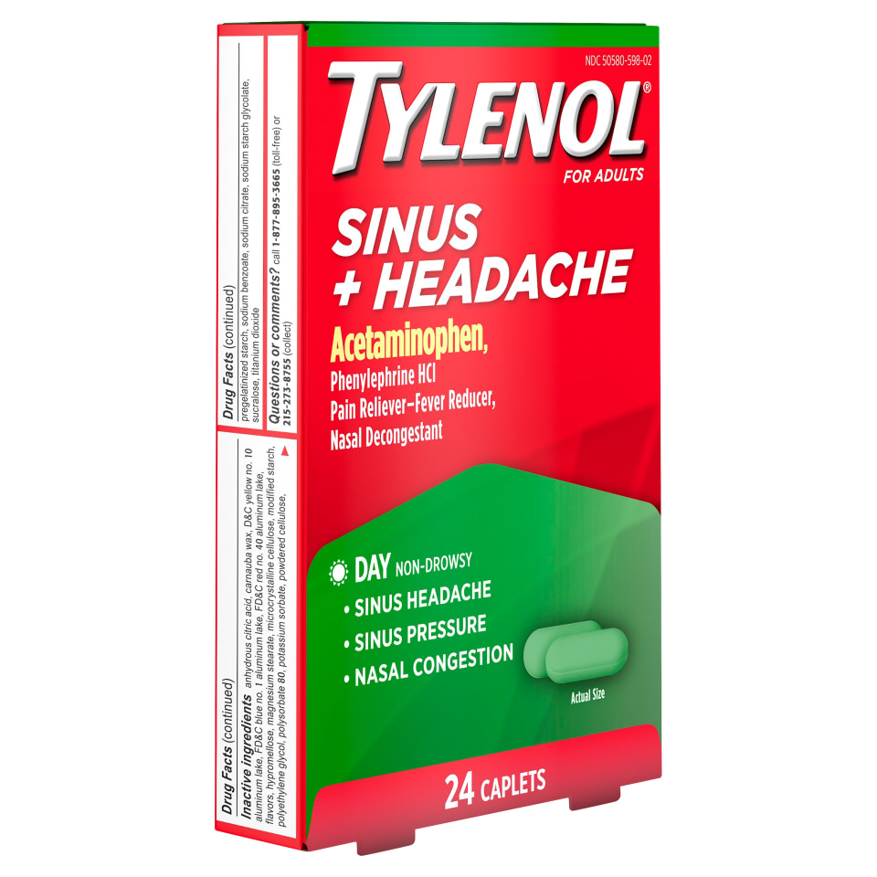 TYLENOL Sinus + Headache Non-Drowsy Daytime Caplets, 24 ct - Walmart ...