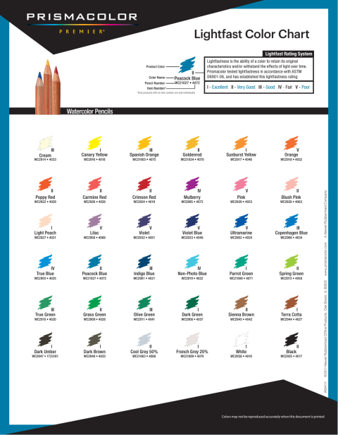 Water-Soluble Pencil Lightfast Color Chart 