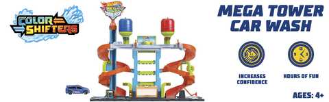 Hot Wheels City Mega Car Wash Playset with 1 Toy Color Shifters Car in 1:64  Scale 
