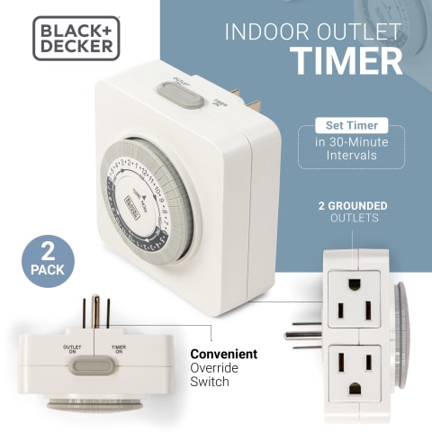 BLACK+DECKER Wireless Outdoor Timer Outlet with Remote, 2 Grounded Outlets,  Photocell Sensor