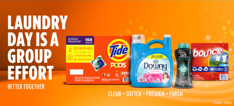Laundry day is a group effort. Better together. Clean + Soften + Freshen + Finish