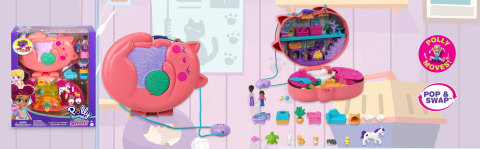 Polly Pocket-Coffret Transformable Chat, mini-poupée, figurine de chat 