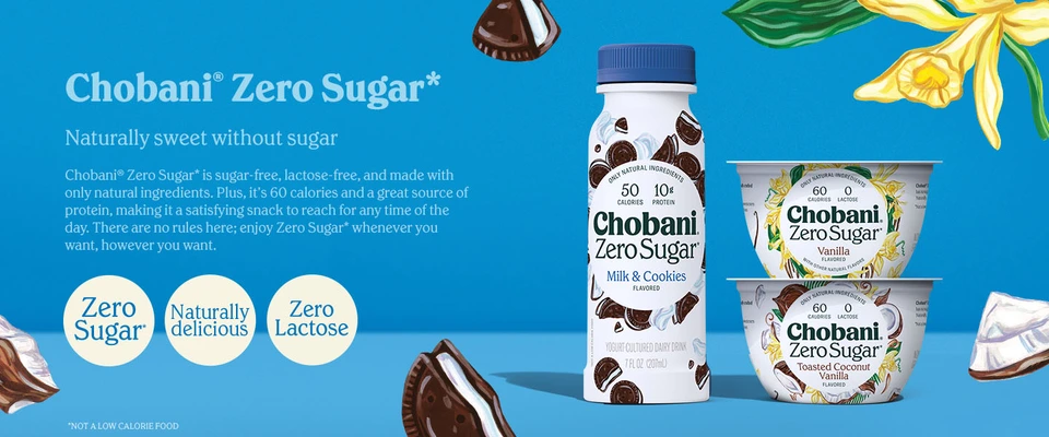Chobani Zero Sugar* Toasted Coconut Vanilla Greek Yogurt 5.3oz