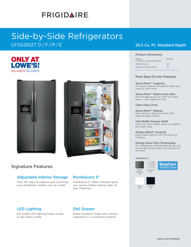 Frigidaire 25 5 Cu Ft Side By Side Refrigerator With Ice Maker Easycare Stainless Steel In The Side By Side Refrigerators Department At Lowes Com