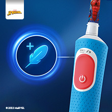 Zoom sur le manche de la brosse &#224; dents et ic&#244;ne des deux modes de nettoyage de la brosse &#224; dents.