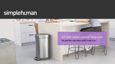 New - simplehuman 45L Semi-Round Step Trash Can Brushed Stainless Steel