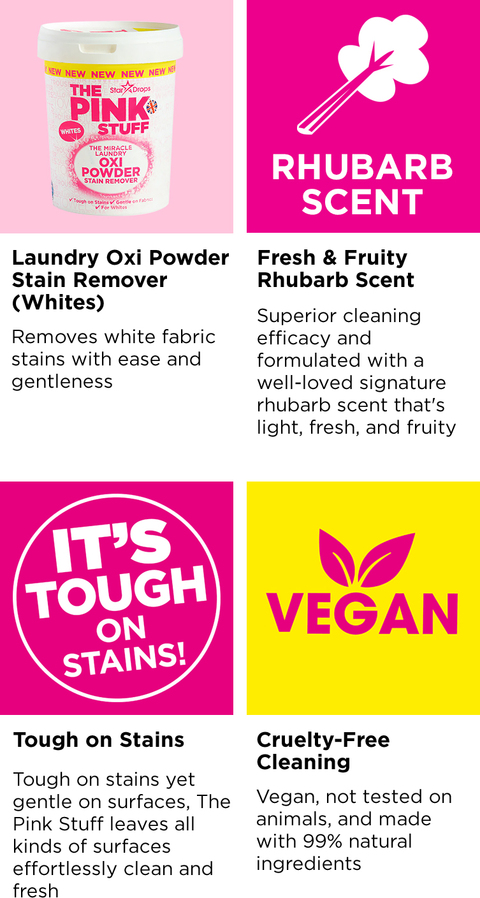 Got laundry stains? Give those soiled clothes a few sprays of The Pink  Stuff Laundry Oxi Stain Remover! Just soak for a bit before popping…