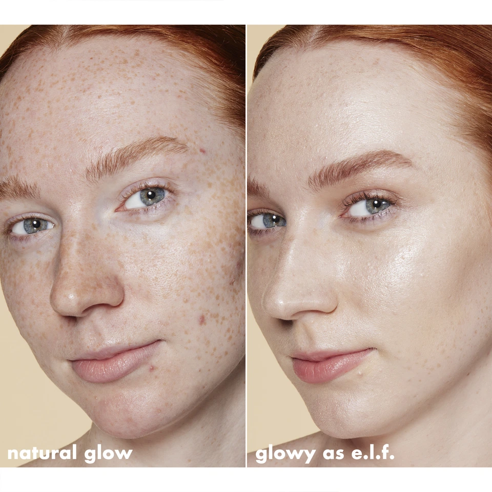 Model before and after using Halo Glow Liquid Filter