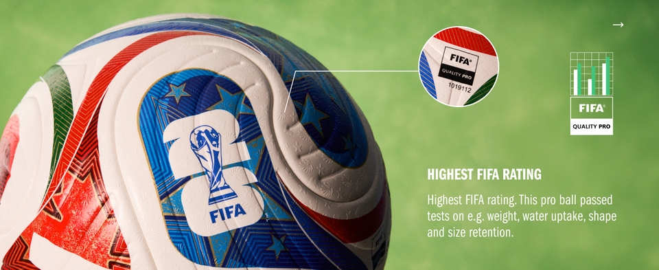 Highest FIFA Rating: This pro ball passed tests on e.g. weight, water uptake, shape and size retention.