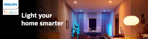 Philips Hue Logo "Light your home smarter" colorful room