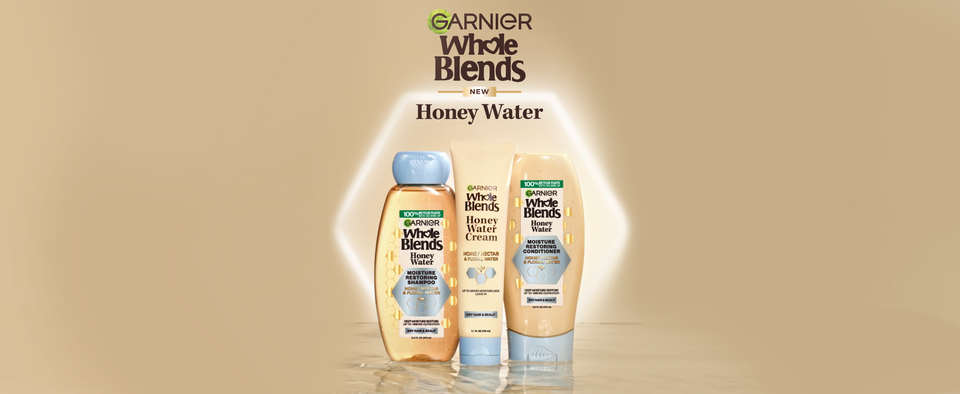 thumbnail video image 3 of Garnier Whole Blends Honey Water Moisture Restoring Conditioner, Dry Hair, 28 fl oz, 3 of 13