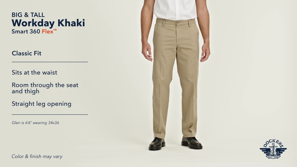 thumbnail video image 2 of Dockers Men's Workday Khaki Classic Fit Smart 360 Flex Pants, 2 of 7