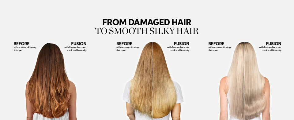 Before and after showing from damage hair to silky smooth hair