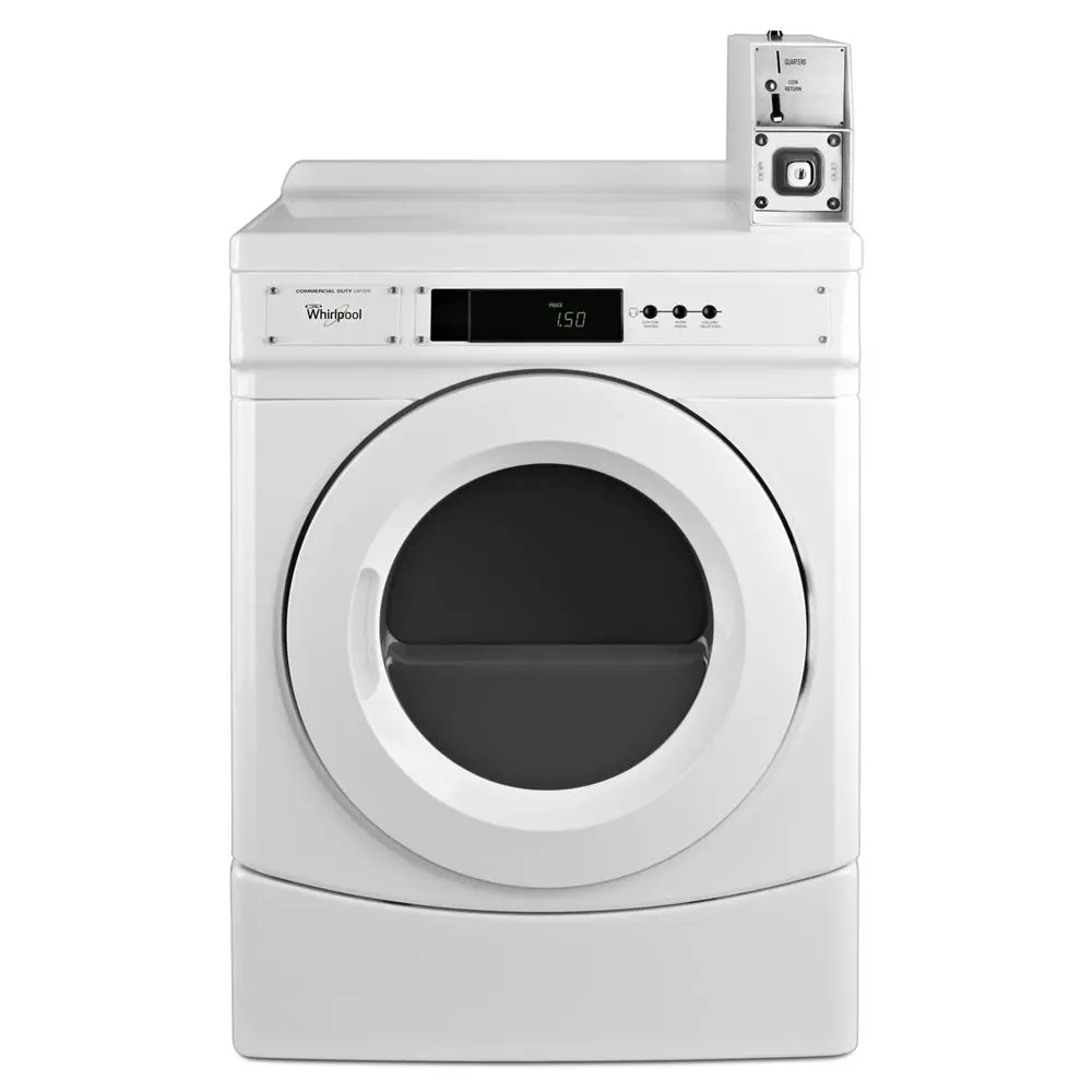 CED9150GW Whirlpool 27 Commercial Electric Front Load Dryer with OneTouch Cycle Selection and Factory Installed Coin Box White