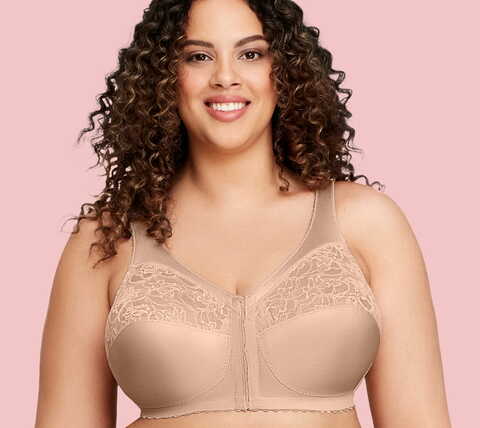 Glamorise Womens MagicLift Front-Closure Support Wirefree Bra 1200 White 46D