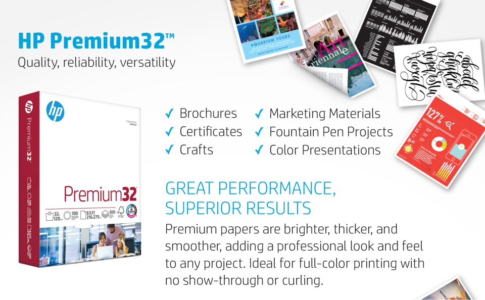 HP Paper Printer | 8.5 x 11 Paper | Premium 32 lb | 1 Ream - 500 Sheets |  100 Bright | Made in USA - FSC Certified | 113100R