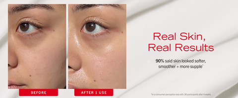 Skin before and after using Firming Night cream, showing visibly firmer skin