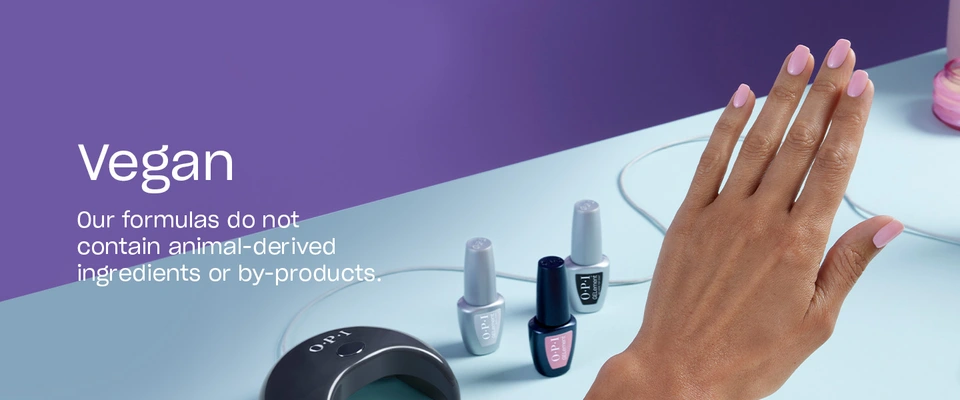 OPI GELement has a vegan formula, no animal-derived by-products or ingredients