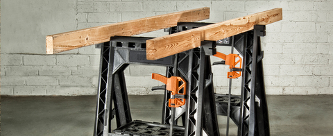 Worx Clamping Sawhorse Pair with Bar Clamps Built in Shelf Cord