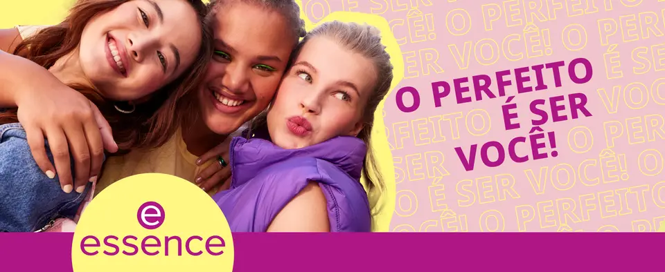 imagem com três amigas se abrançando no fundo rosa com a mensagem o perfeito é ser você