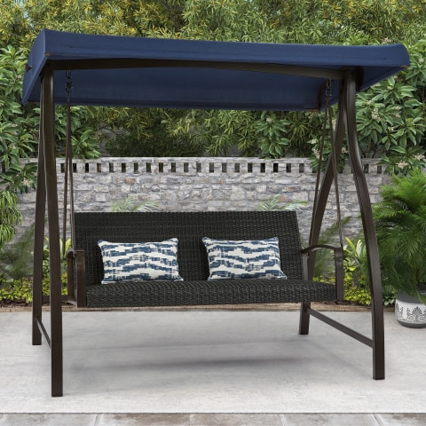 Cameron Woven Patio Swing With Canopy, Shade Cover For Patio Swing