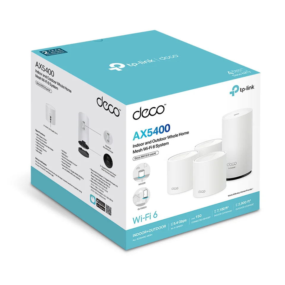 TP Link Deco AX5400 Wi Fi 6 Indoor/Outdoor Whole Home Mesh System