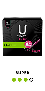 U by Kotex Click Super Compact Tampon, Unscented, 32/Pack (51584