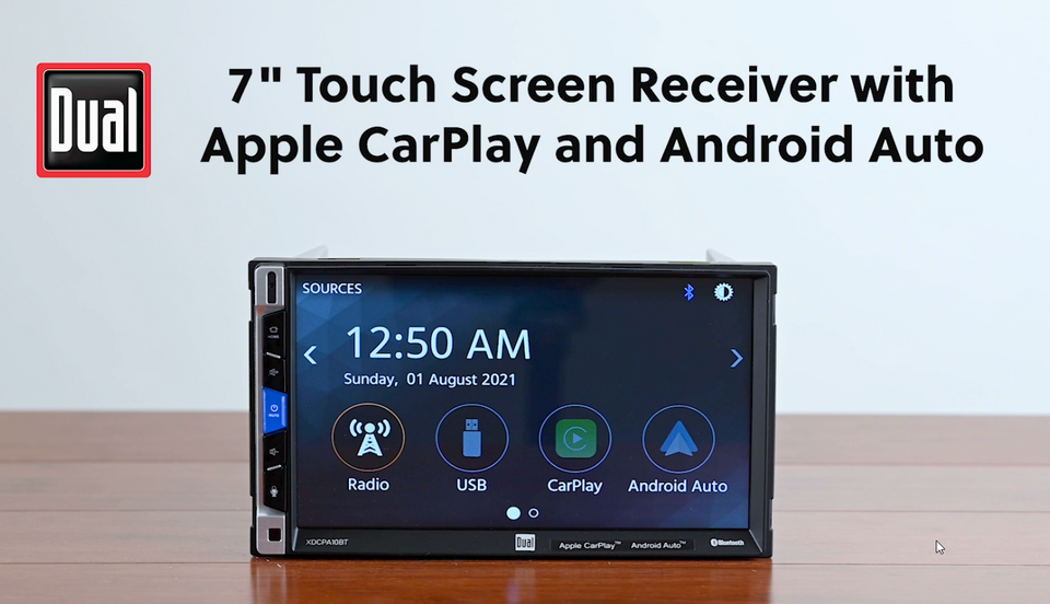 Dual Electronics 7" Touchscreen Car Stereo Receiver with Certified Apple CarPlay & Android Auto – Double DIN, Bluetooth, USB – XDCPA10BT (New)