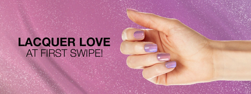 Banner featuring a hand model with polished, manicured nails.