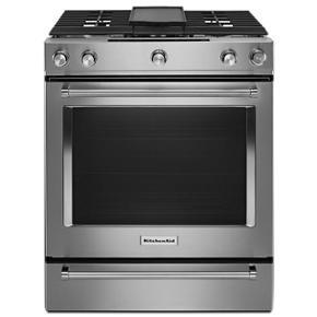 KitchenAid 30 Inch 5 Burner Gas Convection Slide-In Range with Baking  Drawer in Stainless Steel, NFM