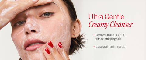 Model with cleanser foam lather on her face
