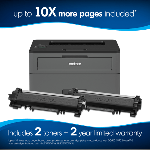 Brother HLL2370DW XL Monochrome LaserJet Printer, Wireless, Tray, 2 Years Toner Included - Walmart.com Brother HLL2370DW XL Monochrome LaserJet Printer, Wireless, Tray, 2 Years Toner Included - Walmart.com