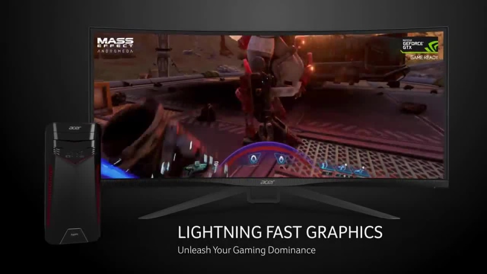 thumbnail video image 2 of Acer Aspire GX-281 AMD Ryzen 7 1700X 16GB DDR4 AMD RX 480 256GB M.2 SSD + 1TB 7200 Desktop Computer, 2 of 5