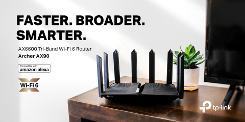 Archer AX90 AX6600 Tri-Band WiFi 6 Router;  Compatible with Alexa; Faster. Broader. Smarter. 
