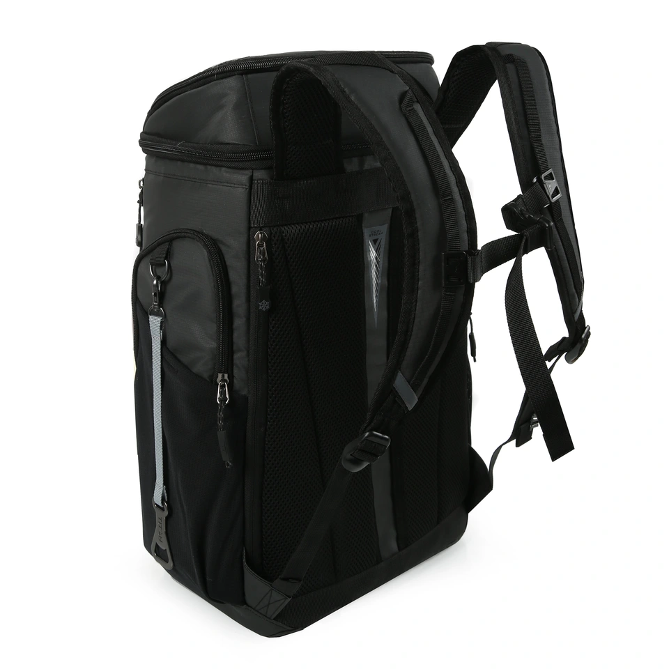 The back is padded with breathable mesh panels, adjustable, padded straps and a sternum strap.