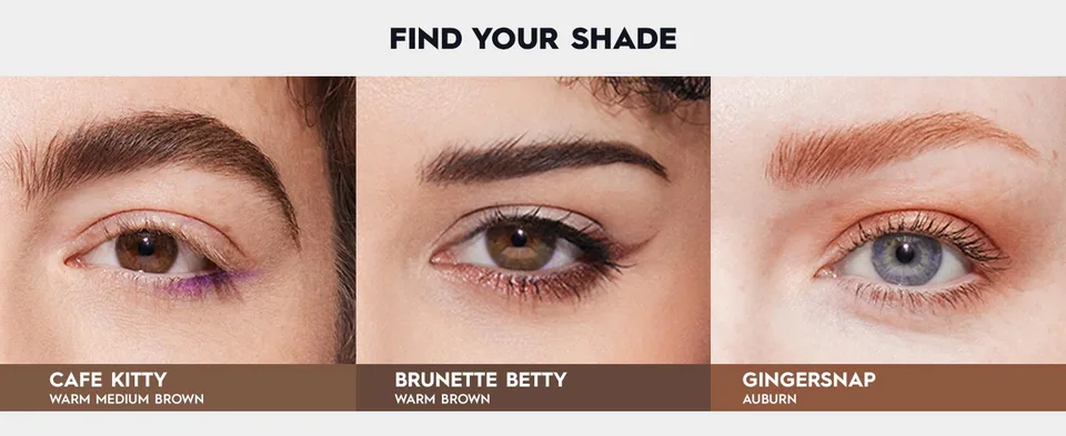 3 models which show different brow colors utilizing Urban Decay products