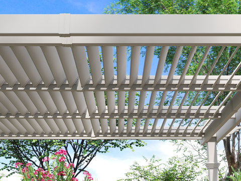 Close up of louver system on pergola