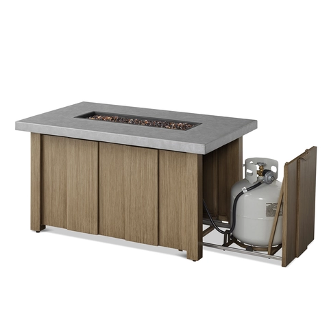 Fire table with pull out tank holder opened