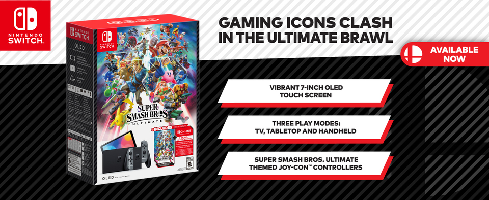  Nintendo Switch™ - OLED Model: Super Smash Bros.™ Ultimate  Bundle (Full Game Download + 3 Mo. Nintendo Switch Online Membership  Included) : Video Games